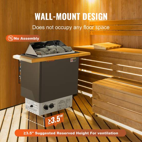 VEVOR Poêle de sauna électrique portable 8kW 400V 3N. Minuterie 3h, 110℃ max. Pour sauna 8-12m³, usage commercial, hôtel. - Image 6