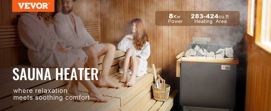 VEVOR Poêle de sauna électrique portable 8kW 400V 3N. Minuterie 3h, 110℃ max. Pour sauna 8-12m³, usage commercial, hôtel. - Image 9