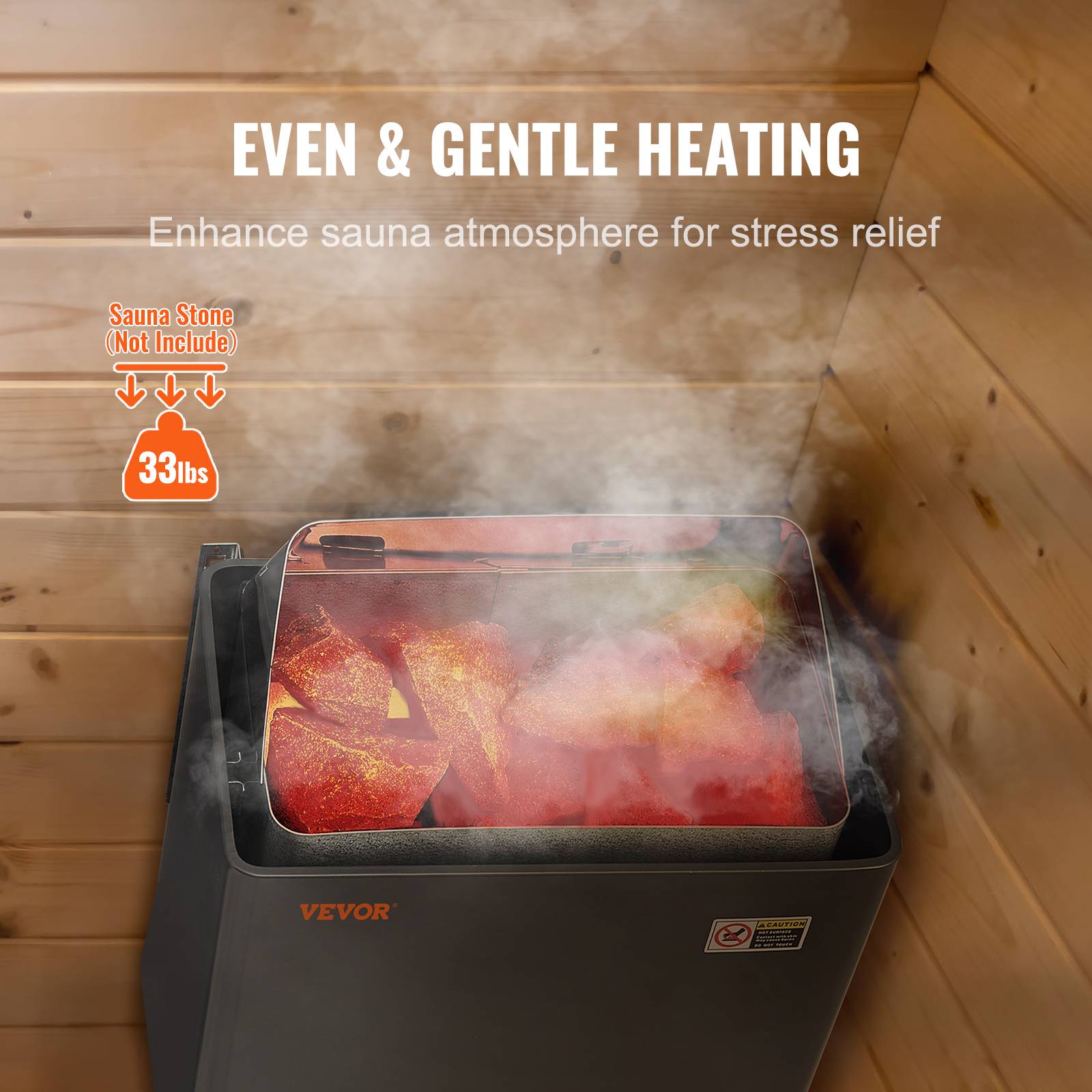 VEVOR Poêle de sauna électrique portable 8kW 400V 3N. Minuterie 3h, 110℃ max. Pour sauna 8-12m³, usage commercial, hôtel. - Image 5
