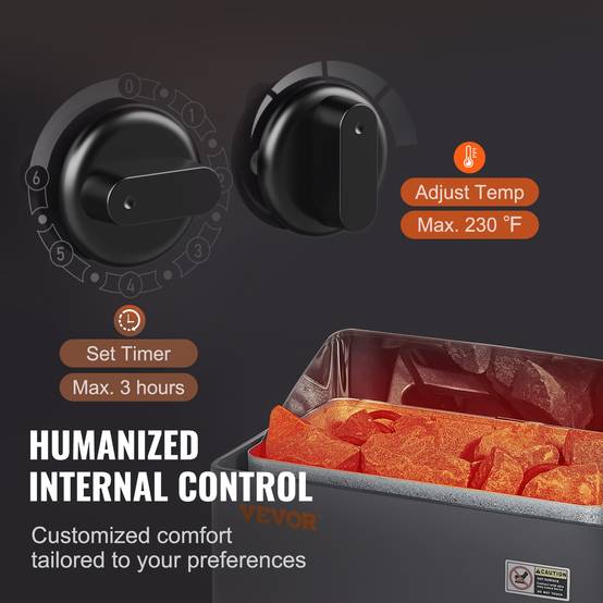 VEVOR Poêle de sauna électrique portable 8kW 400V 3N. Minuterie 3h, 110℃ max. Pour sauna 8-12m³, usage commercial, hôtel. - Image 4