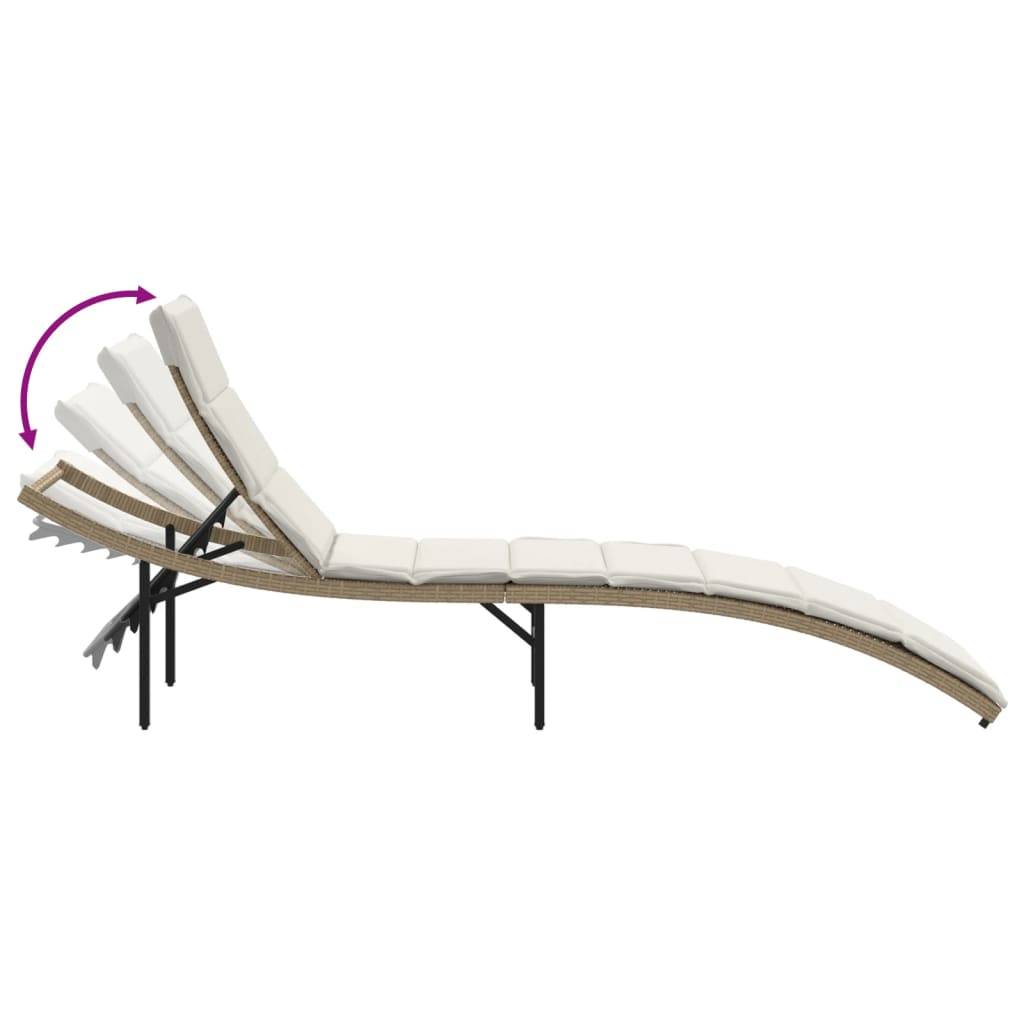 2 pcs Chaises longue | Transat | Bain de soleils avec coussins beige résine tressée - Image 7