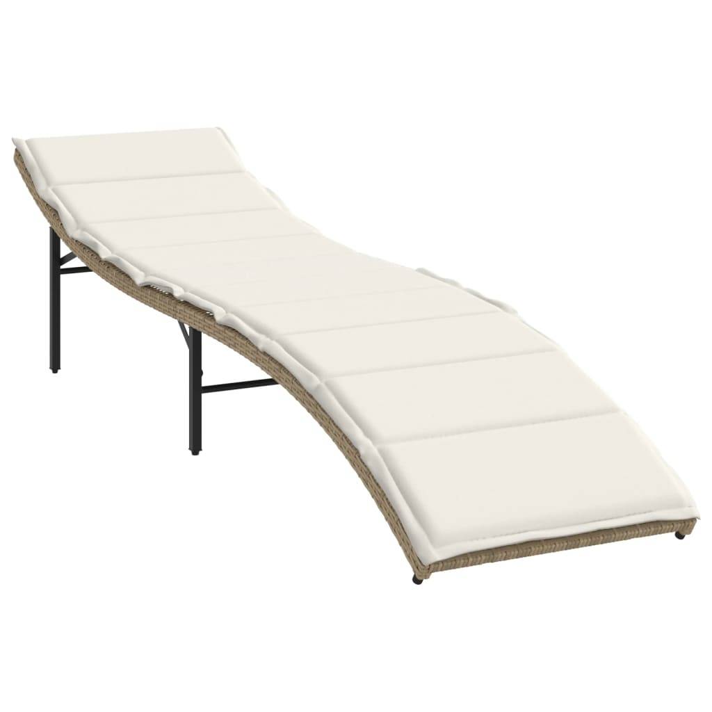 2 pcs Chaises longue | Transat | Bain de soleils avec coussins beige résine tressée - Image 3