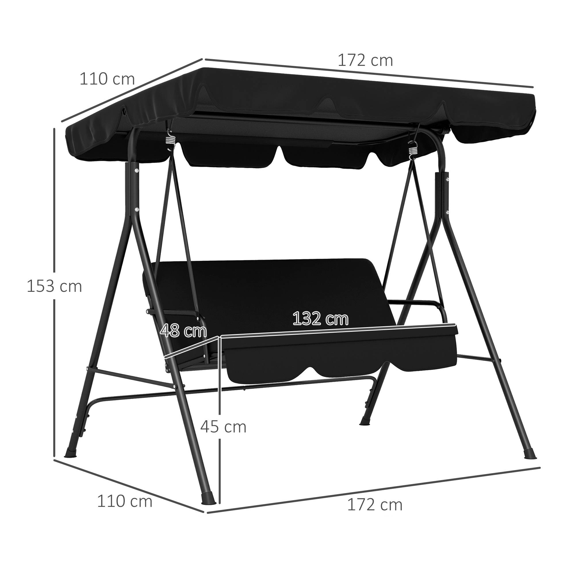 Balancelle de jardin Hollywood 3 places résistante aux intempéries 172x110x153 cm, siège extérieur confortable noire - Image 5