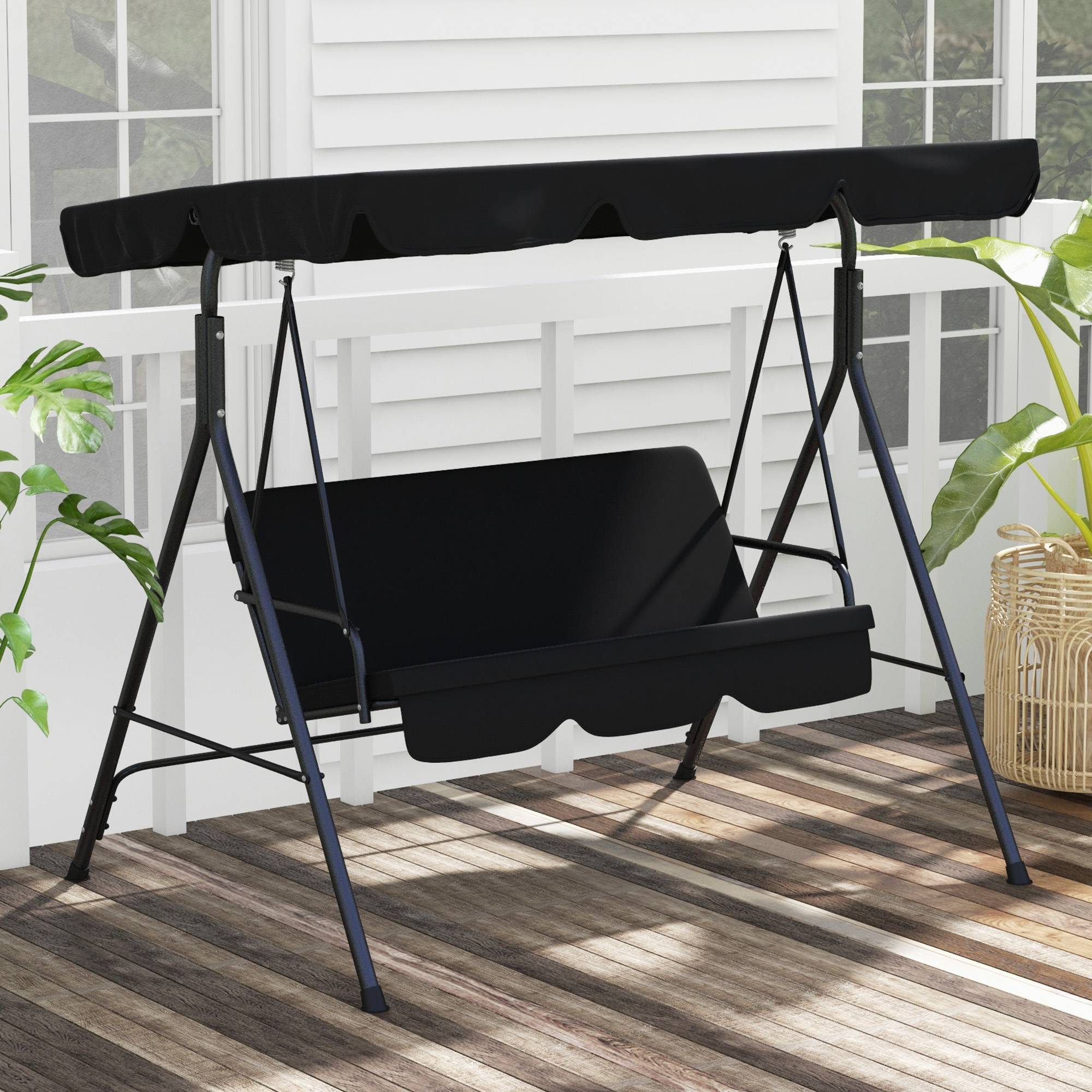 Balancelle de jardin Hollywood 3 places résistante aux intempéries 172x110x153 cm, siège extérieur confortable noire - Image 4
