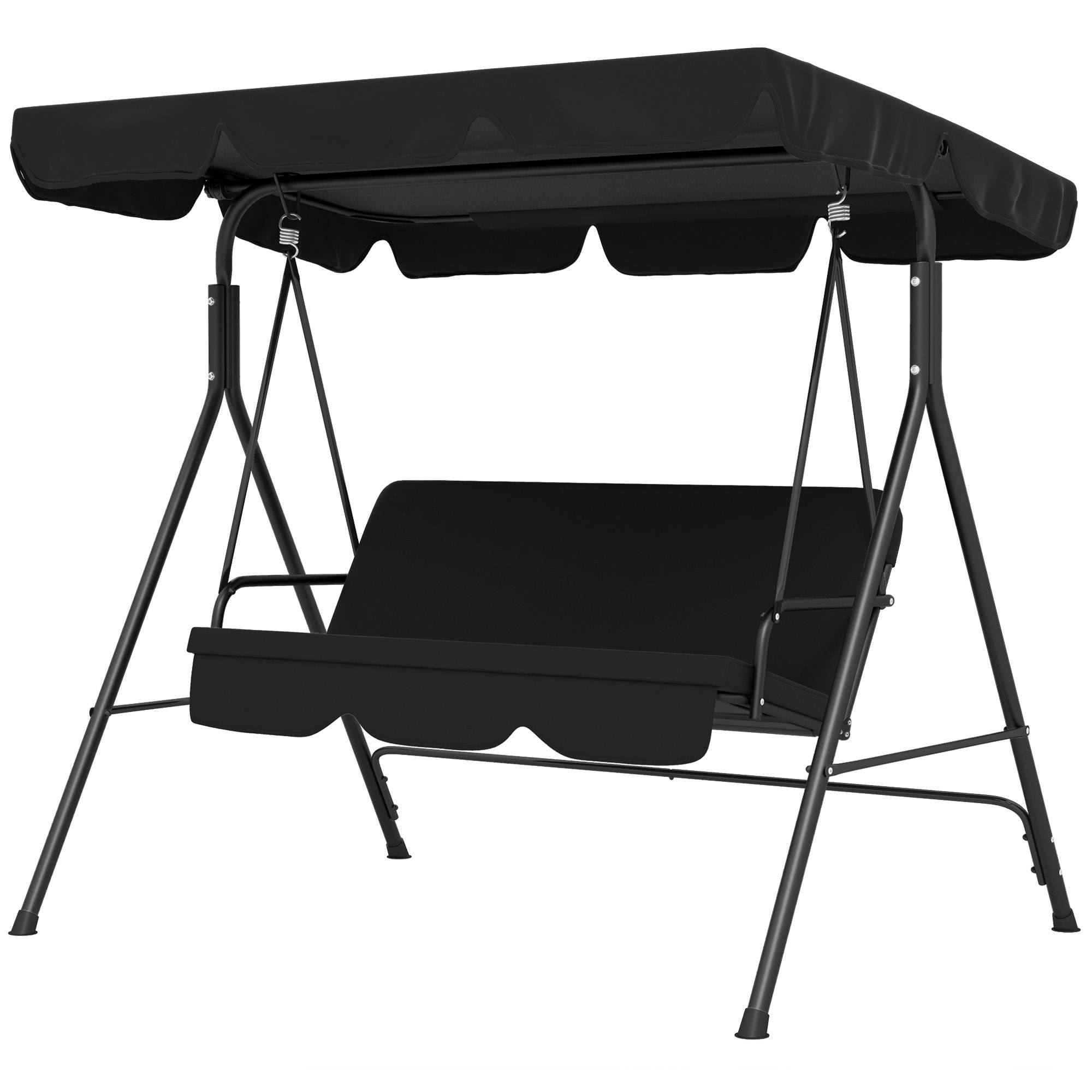 Balancelle de jardin Hollywood 3 places résistante aux intempéries 172x110x153 cm, siège extérieur confortable noire - Image 2