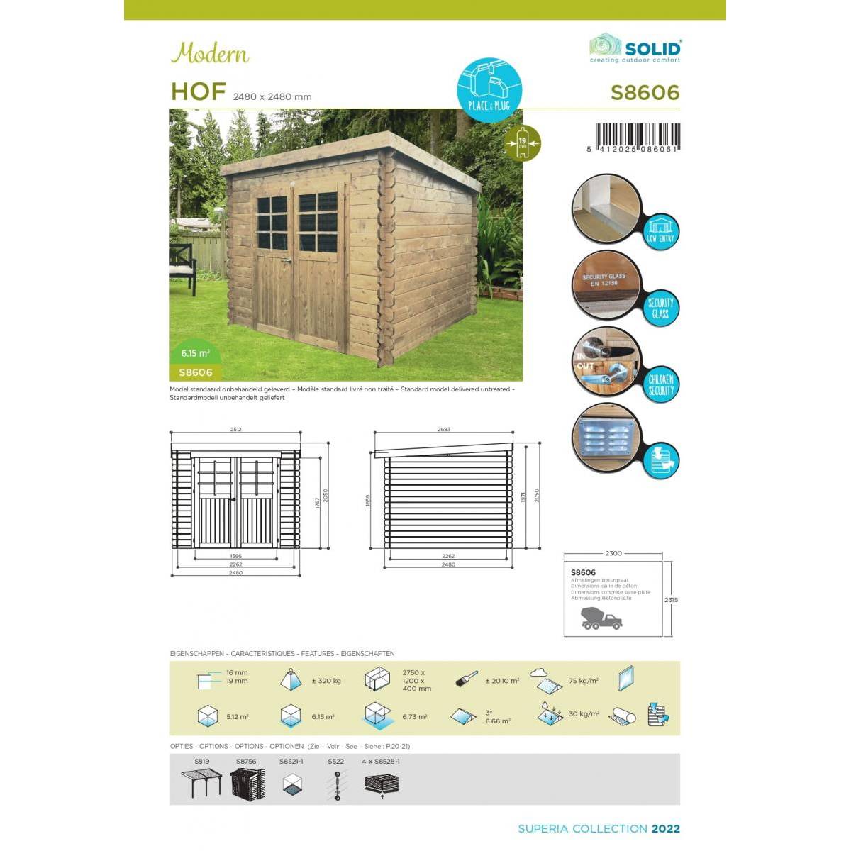 Abri de Jardin SOLID Hof - Maisonnette en Bois 2,48 x 2,48 m avec Ventilation - Image 2