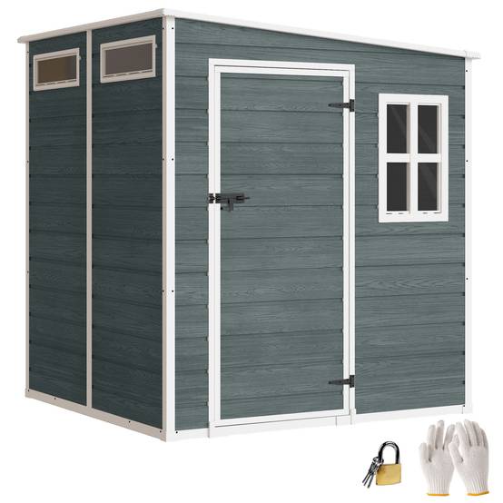 Abri de jardin aluminium avec plancher 3 fenêtres 2 aérations 182x182x183 cm aspect bois gris, cabane - Image 1