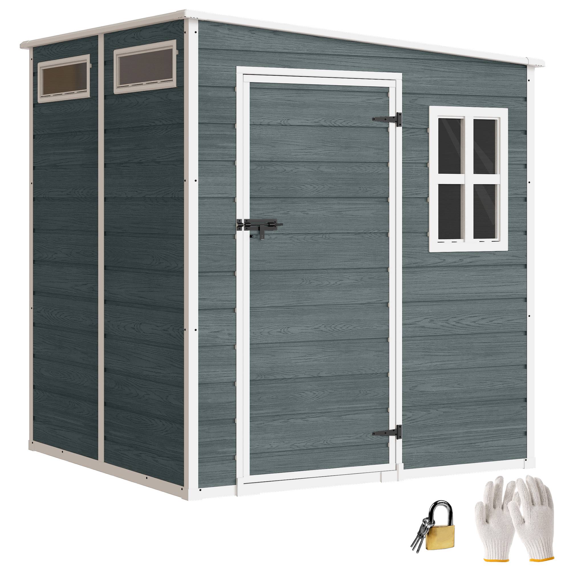 Abri de jardin aluminium avec plancher 3 fenêtres 2 aérations 182x182x183 cm aspect bois gris, cabane - Image 1