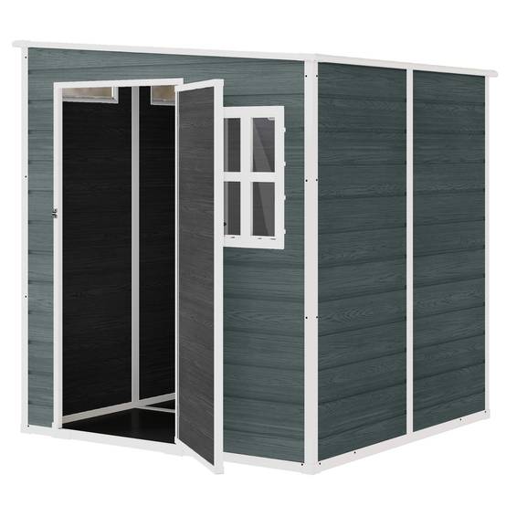 Abri de jardin aluminium avec plancher 3 fenêtres 2 aérations 182x182x183 cm aspect bois gris, cabane - Image 2