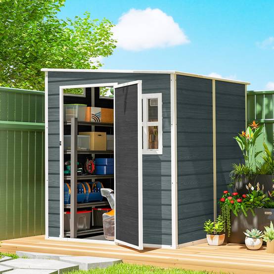 Abri de jardin aluminium avec plancher 3 fenêtres 2 aérations 182x182x183 cm aspect bois gris, cabane - Image 4