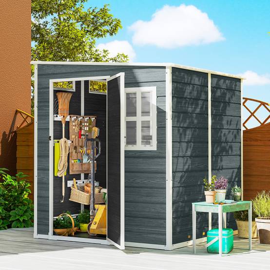 Abri de jardin aluminium avec plancher 3 fenêtres 2 aérations 182x182x183 cm aspect bois gris, cabane - Image 3