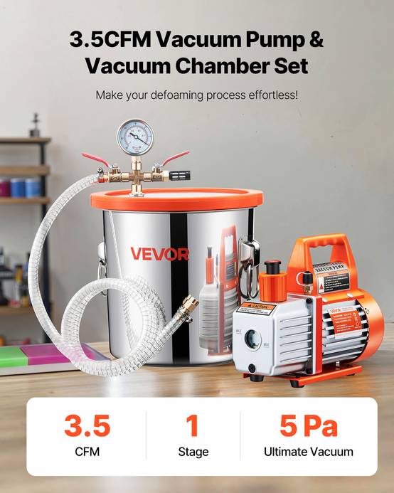 VEVOR Pompe à vide 110 L/min avec chambre à vide dégazage 11,36L, couvercle verre trempé. - Image 2