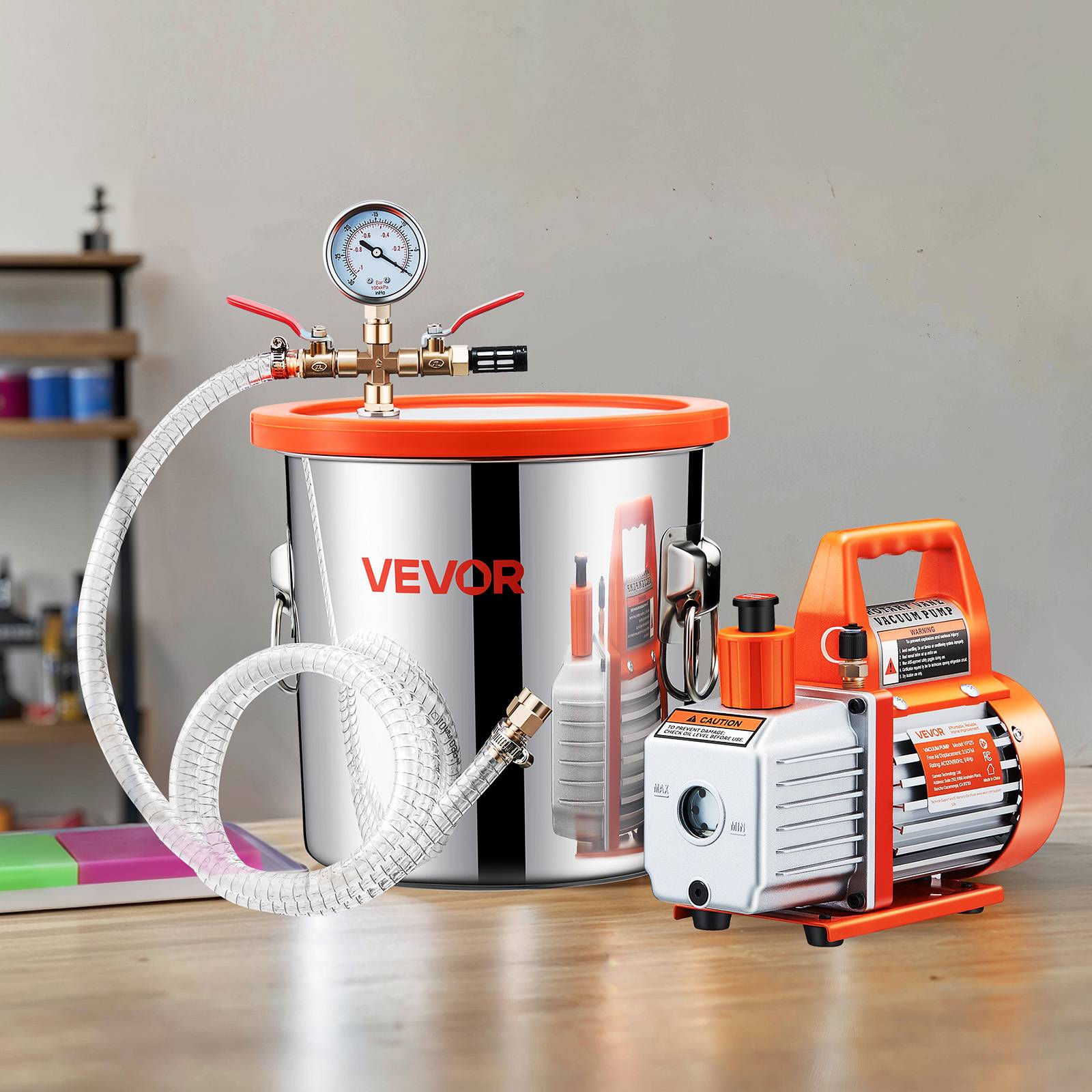 VEVOR Pompe à vide 110 L/min avec chambre à vide dégazage 11,36L, couvercle verre trempé. - Image 8
