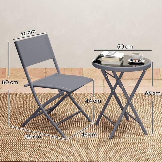 Outsunny - Ensemble de bistrot 3 pièces - pliable - 2 chaises et 1 table ronde - pour jardin, terrasse, balcon - en métal - gris - Outsunny - Image 3