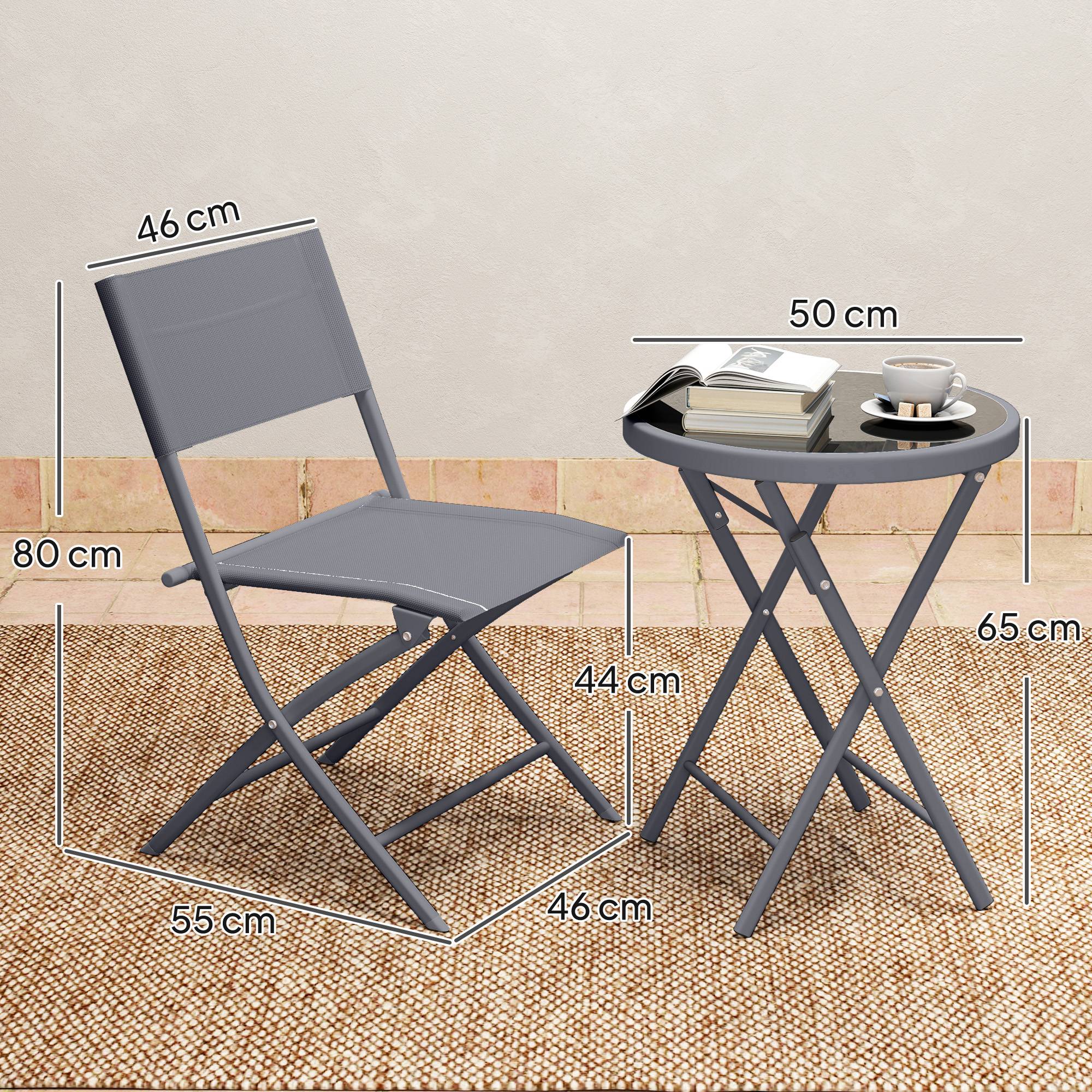Outsunny - Ensemble de bistrot 3 pièces - pliable - 2 chaises et 1 table ronde - pour jardin, terrasse, balcon - en métal - gris - Outsunny - Image 3