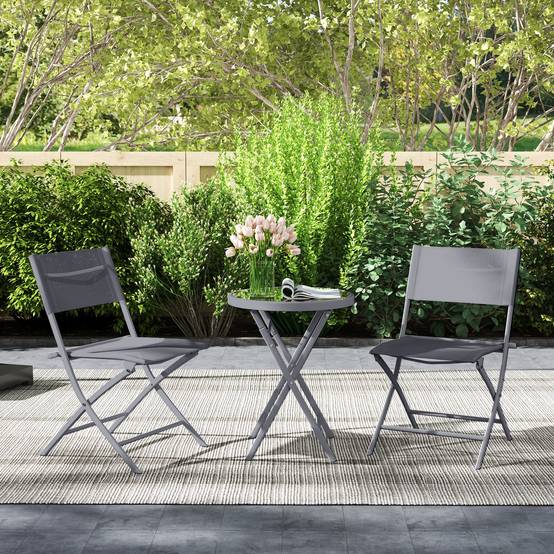 Outsunny - Ensemble de bistrot 3 pièces - pliable - 2 chaises et 1 table ronde - pour jardin, terrasse, balcon - en métal - gris - Outsunny - Image 5