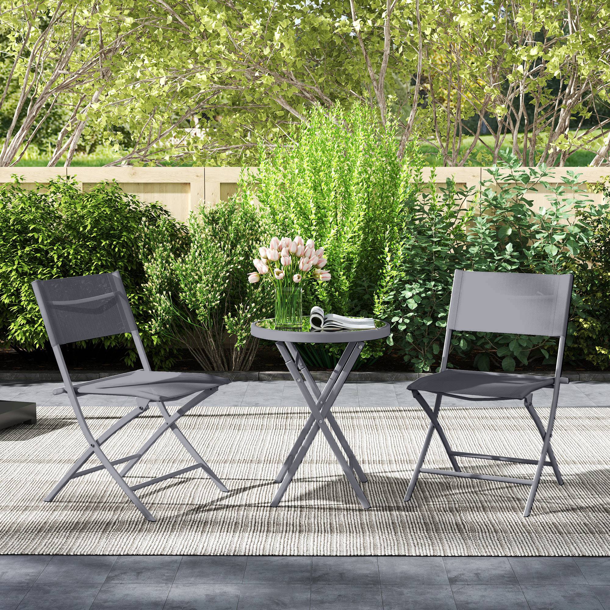Outsunny - Ensemble de bistrot 3 pièces - pliable - 2 chaises et 1 table ronde - pour jardin, terrasse, balcon - en métal - gris - Outsunny - Image 5