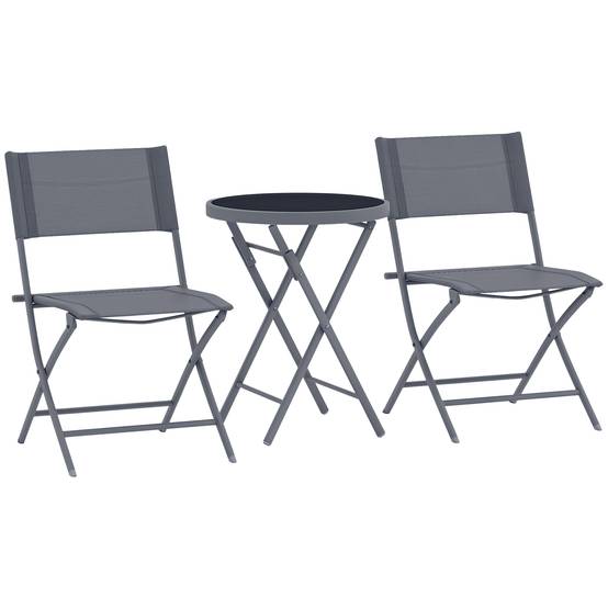 Outsunny - Ensemble de bistrot 3 pièces - pliable - 2 chaises et 1 table ronde - pour jardin, terrasse, balcon - en métal - gris - Outsunny - Image 1