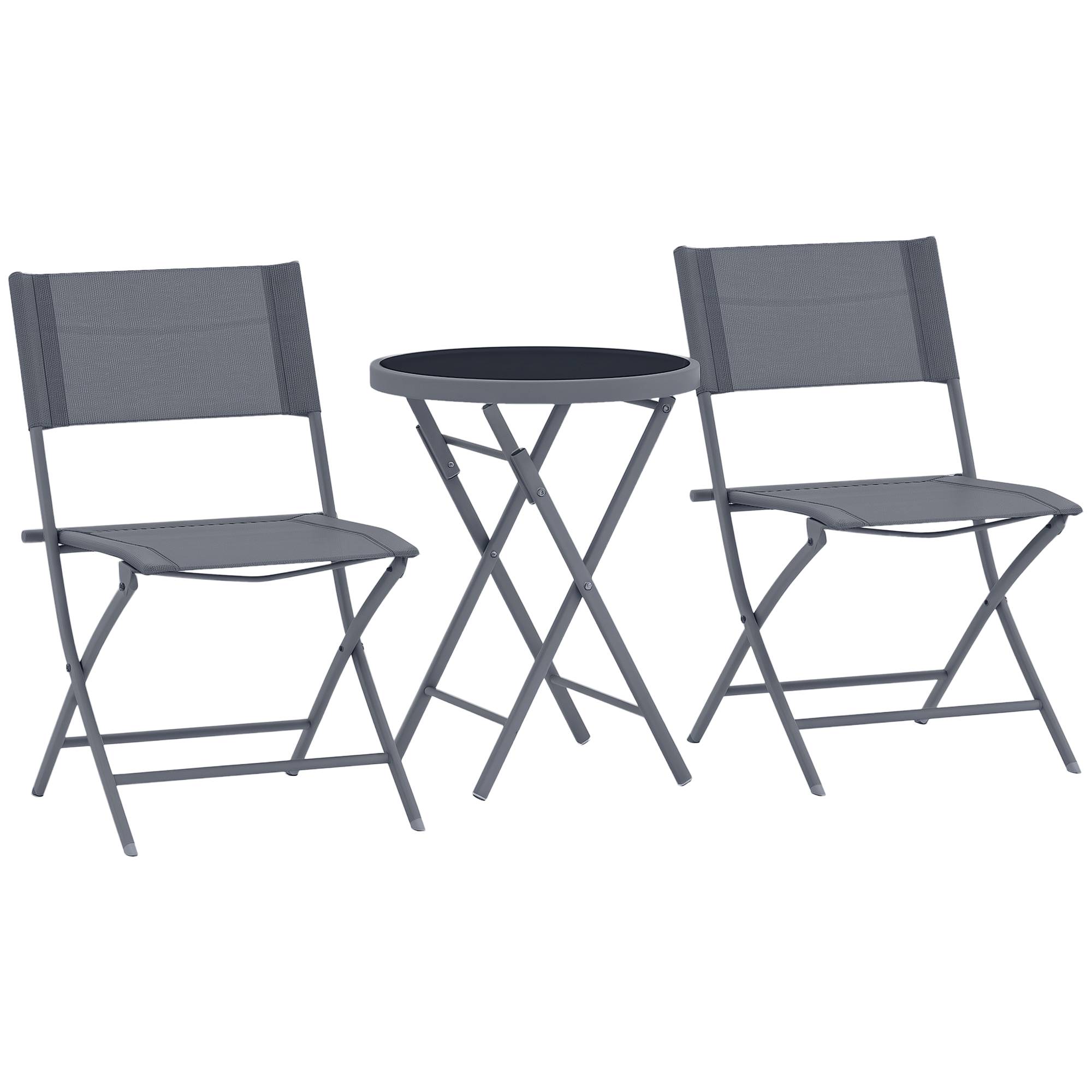 Outsunny - Ensemble de bistrot 3 pièces - pliable - 2 chaises et 1 table ronde - pour jardin, terrasse, balcon - en métal - gris - Outsunny - Image 1