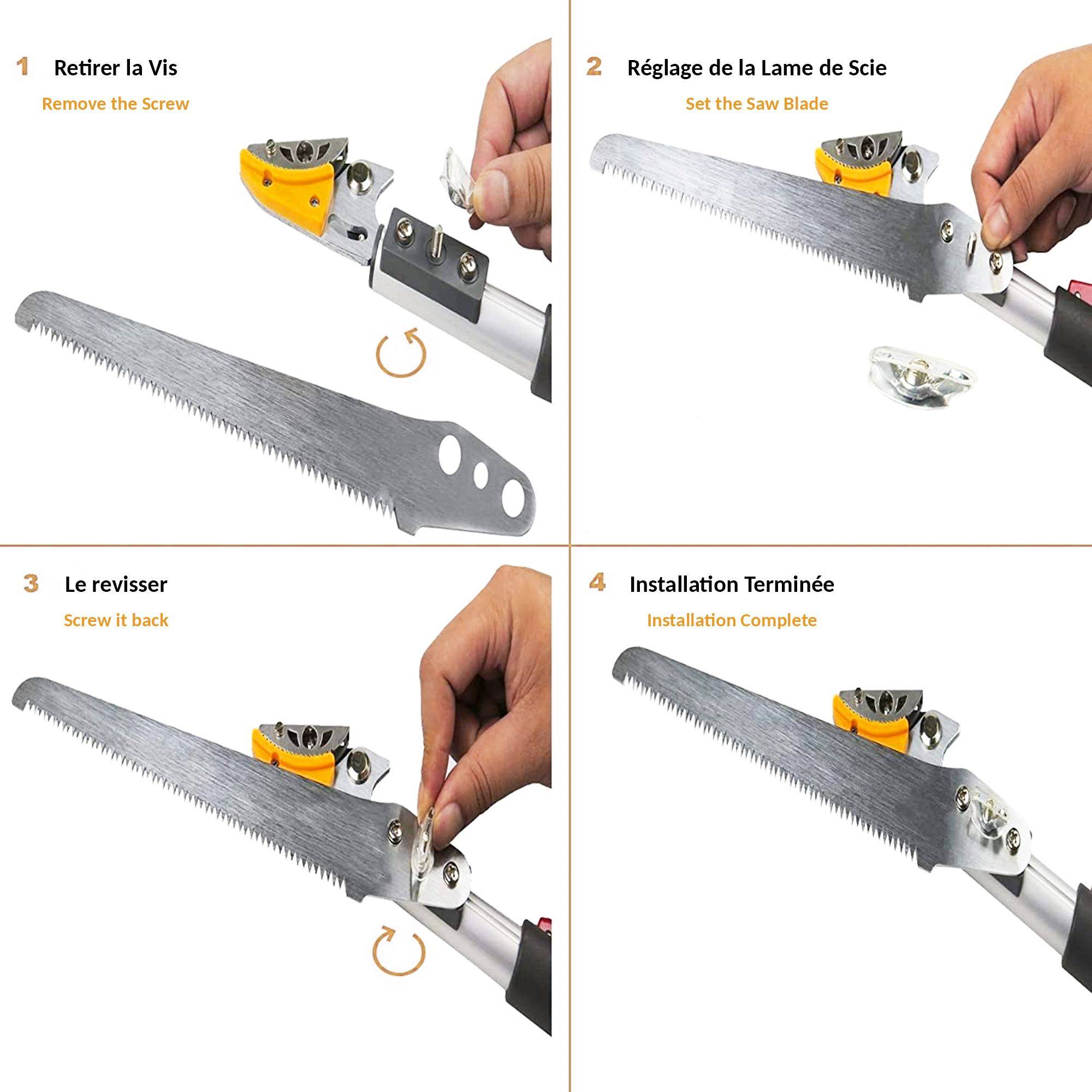 Sécateur Télescopique 1,37 À 2,2 m 52 Dents Lame Acier Enclume De Préhension - Portée 4 m élagage Jardin - Image 7