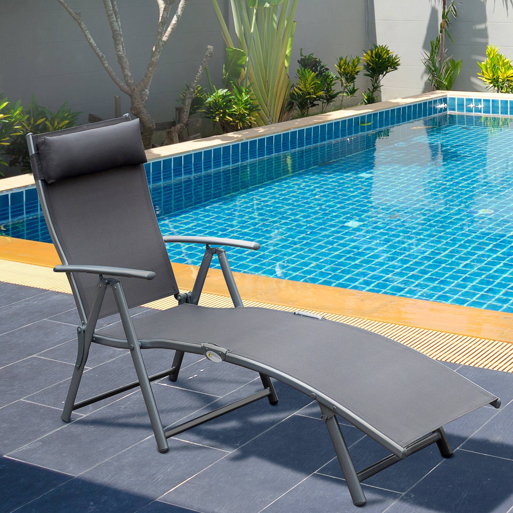 transat Chaise Longue Bain de Soleil Pliable Dossier inclinable - 137x63.5x100.5cm Métal Gris fr578 - Image 4