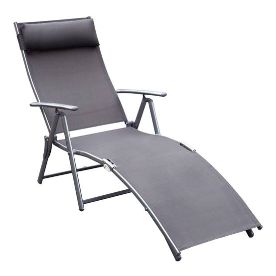 transat Chaise Longue Bain de Soleil Pliable Dossier inclinable - 137x63.5x100.5cm Métal Gris fr578 - Image 1