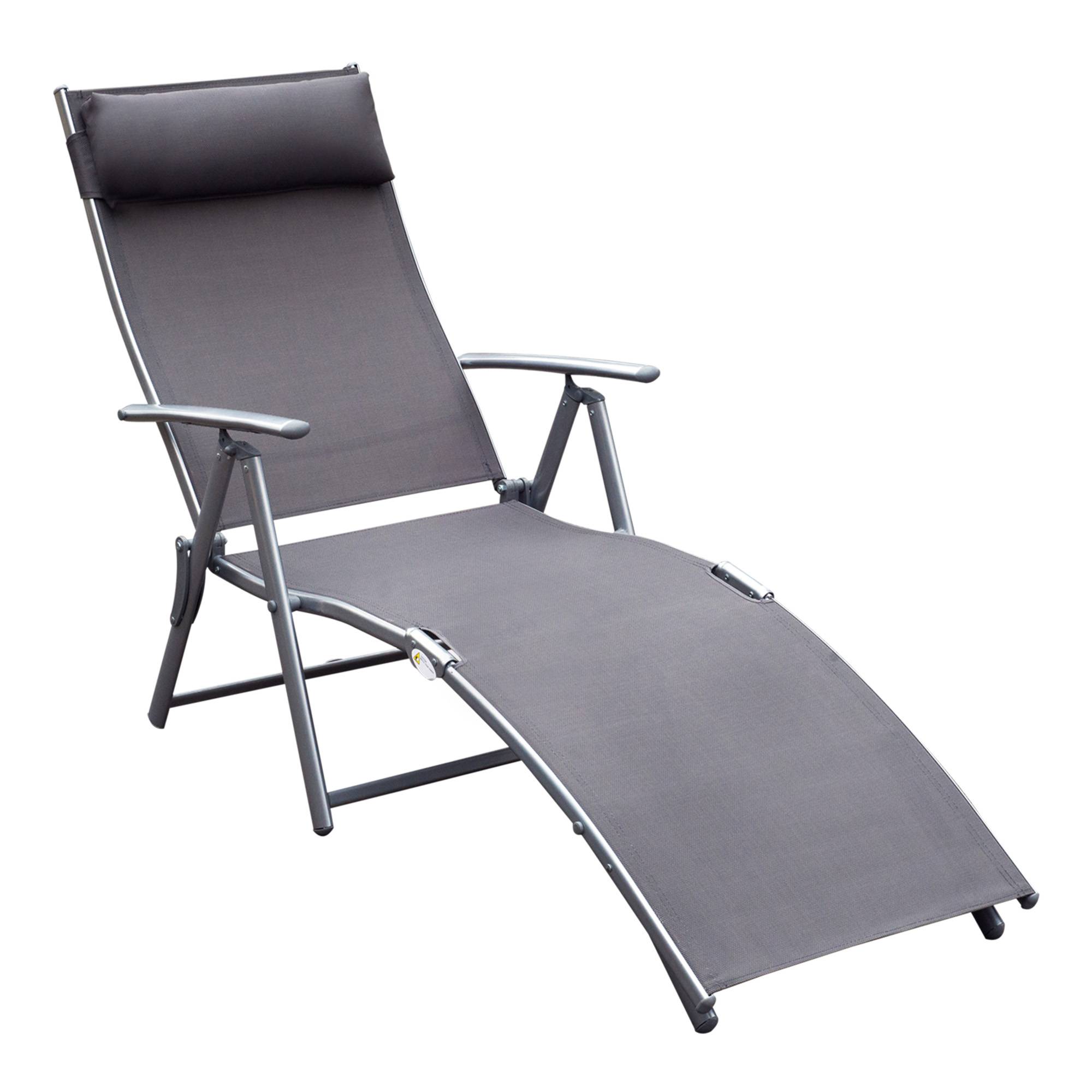 transat Chaise Longue Bain de Soleil Pliable Dossier inclinable - 137x63.5x100.5cm Métal Gris fr578 - Image 1
