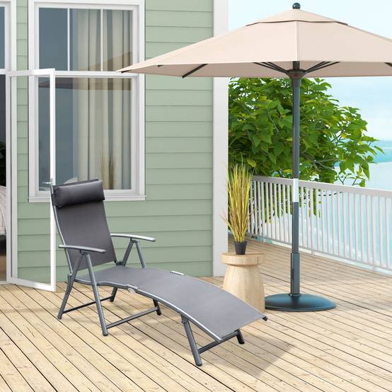transat Chaise Longue Bain de Soleil Pliable Dossier inclinable - 137x63.5x100.5cm Métal Gris fr578 - Image 3