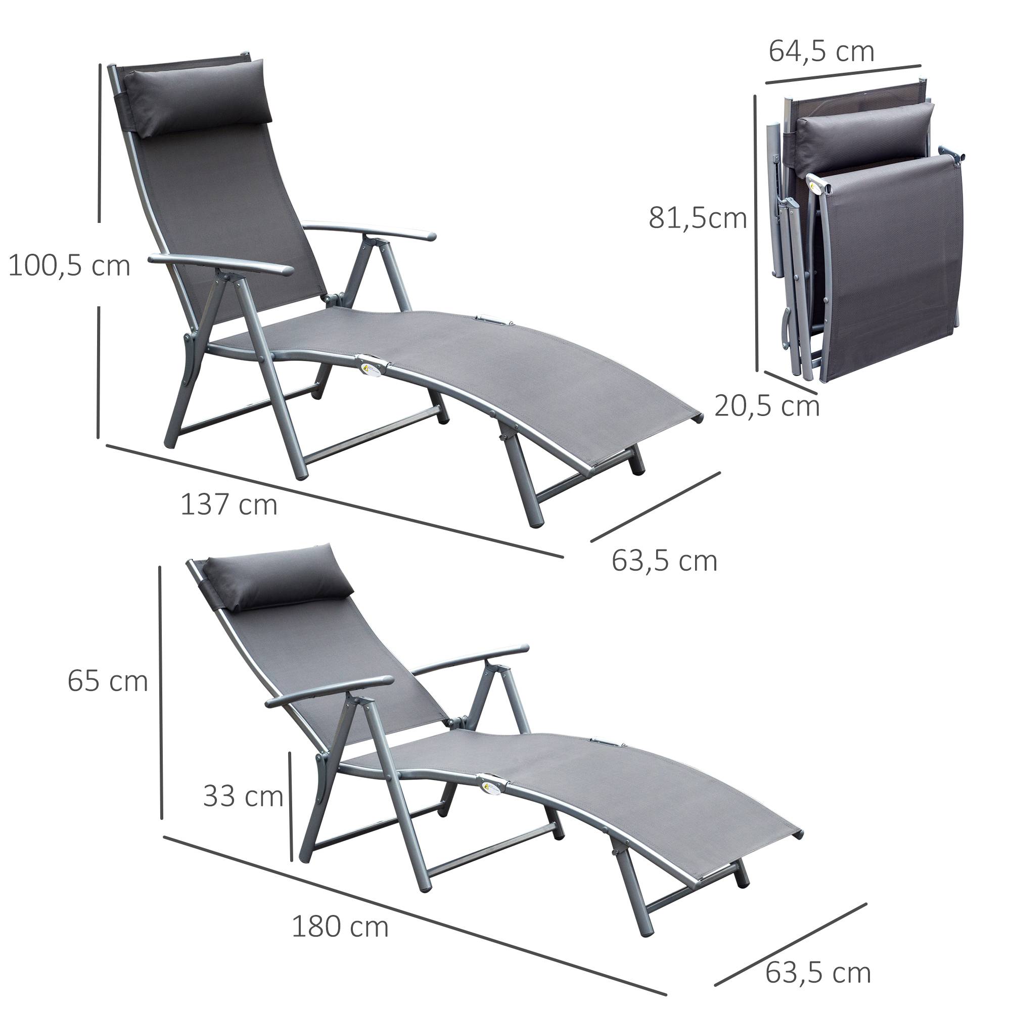 transat Chaise Longue Bain de Soleil Pliable Dossier inclinable - 137x63.5x100.5cm Métal Gris fr578 - Image 5