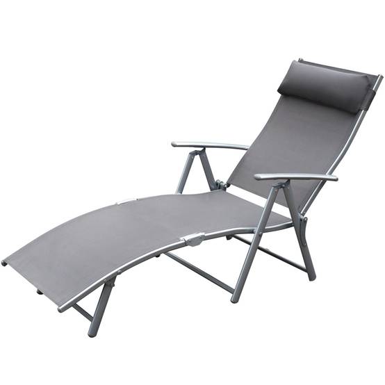 transat Chaise Longue Bain de Soleil Pliable Dossier inclinable - 137x63.5x100.5cm Métal Gris fr578 - Image 2