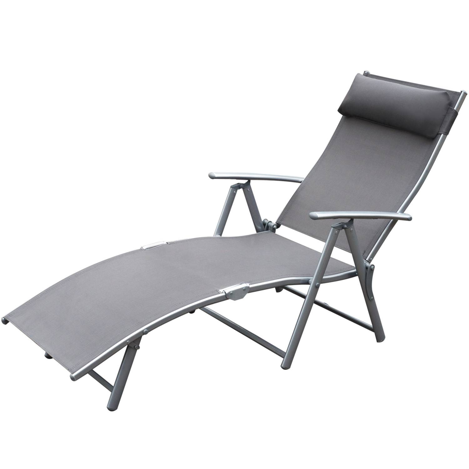 transat Chaise Longue Bain de Soleil Pliable Dossier inclinable - 137x63.5x100.5cm Métal Gris fr578 - Image 2