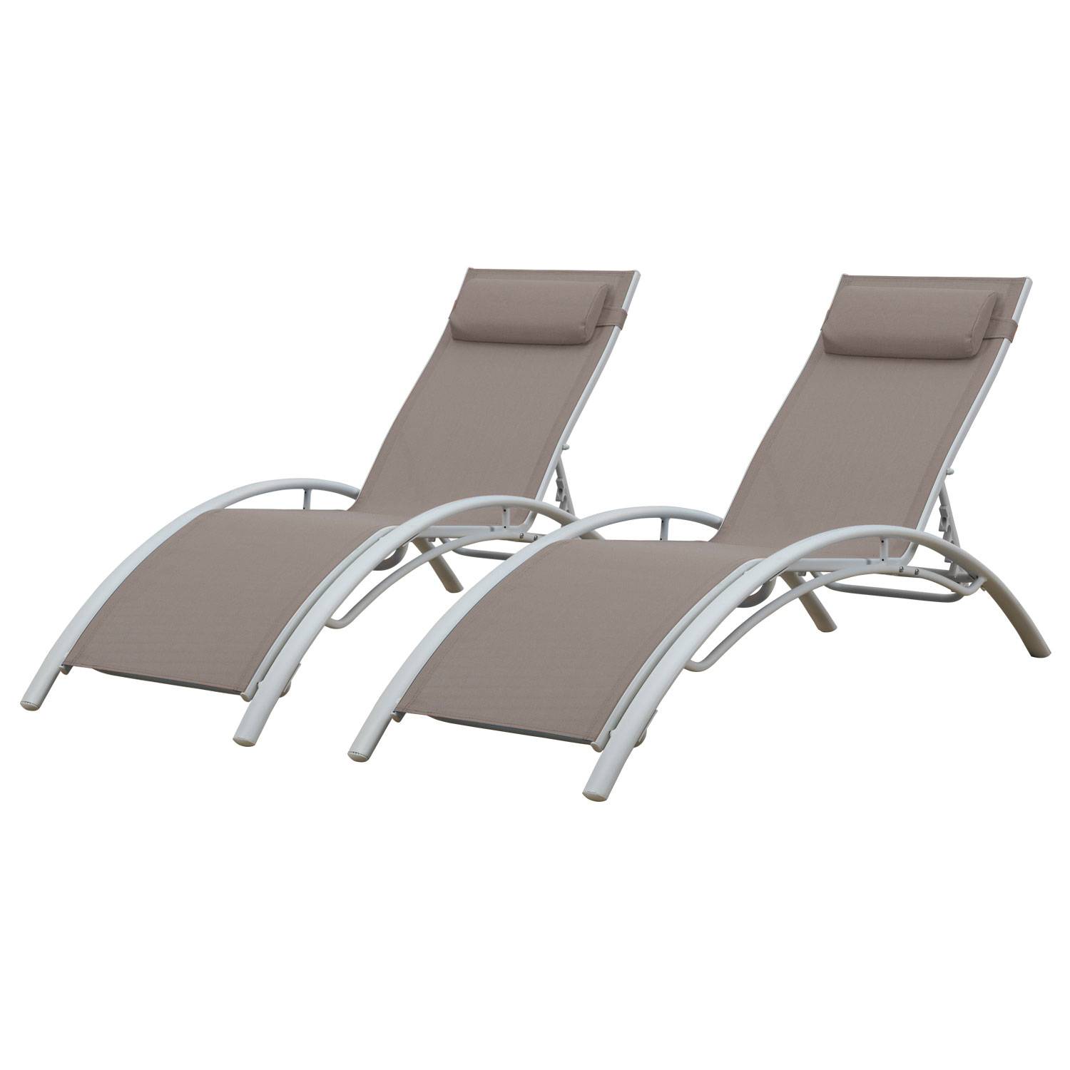 Happy Garden - Lot de 2 transats GALAPAGOS en textilène taupe - aluminium blanc - HAPPY GARDEN - Image 1