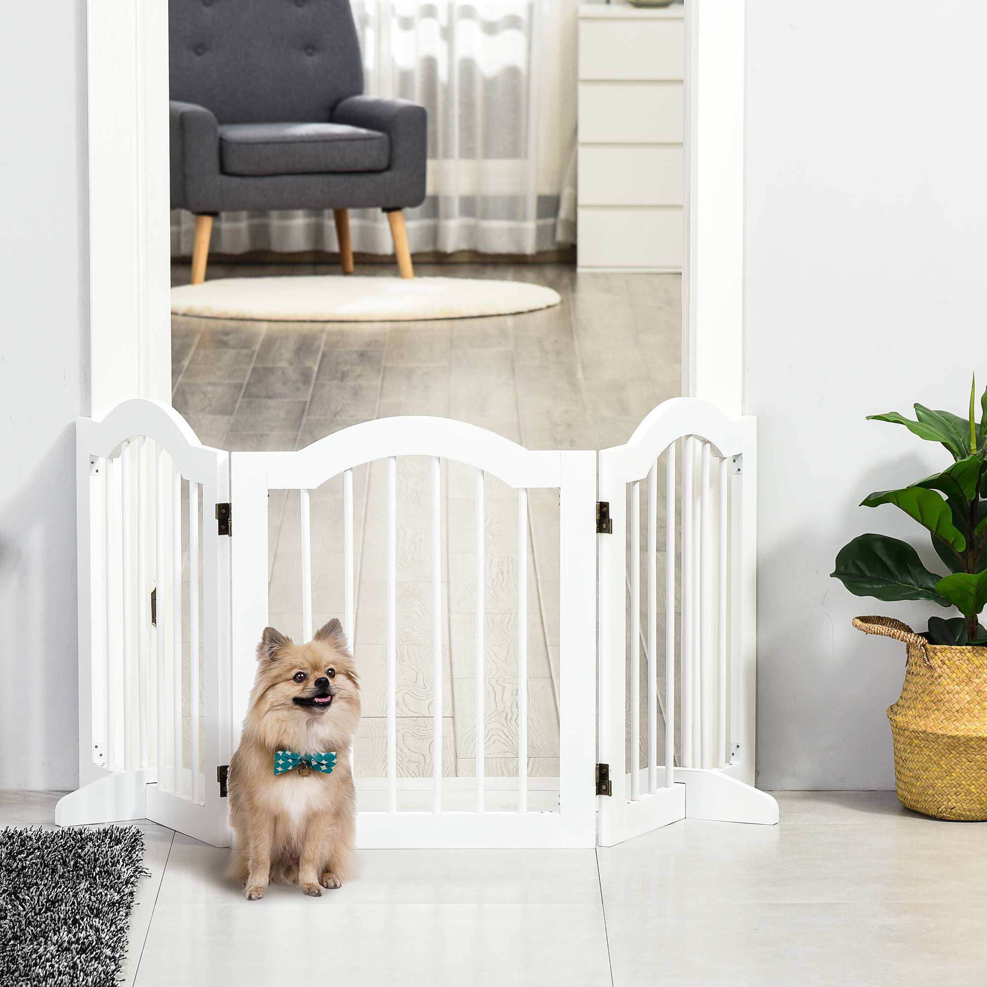 Barrière de Sécurité Chien Bois MDF Pliable 3 Panneaux Intérieur Blanc 154x61cm - ComfortXL Pet Living - Image 1