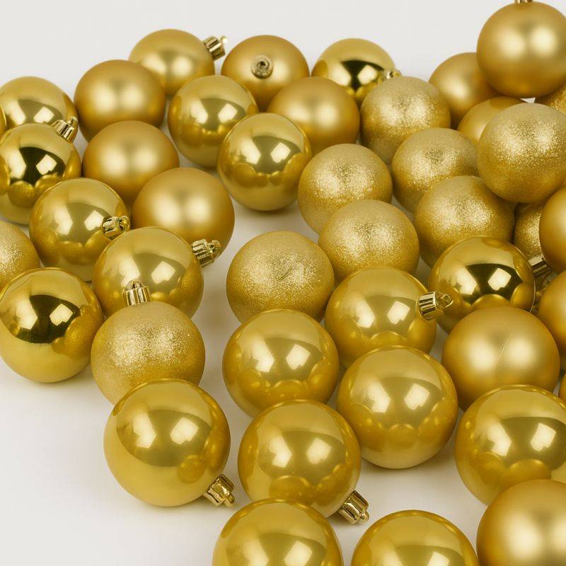 Lot de 60 boules de Noël 6cm Dorées (15 brillantes,15 mates,15 texturées,15 opalines) avec sac de rangement - Image 5
