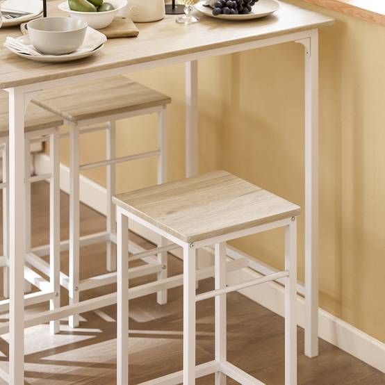 SoBuy Table Bar avec 4 Tabourets et Repose-Pieds, Table Haute pour Cuisine Salon Balcon, Blanc et Naturel - Image 6