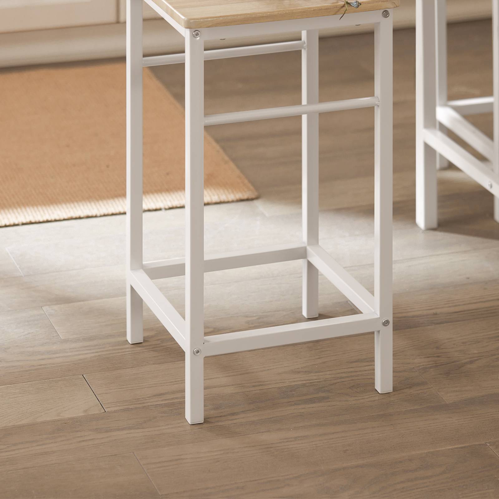SoBuy Table Bar avec 4 Tabourets et Repose-Pieds, Table Haute pour Cuisine Salon Balcon, Blanc et Naturel - Image 7