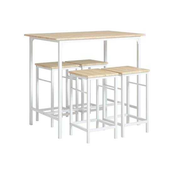 SoBuy Table Bar avec 4 Tabourets et Repose-Pieds, Table Haute pour Cuisine Salon Balcon, Blanc et Naturel - Image 1