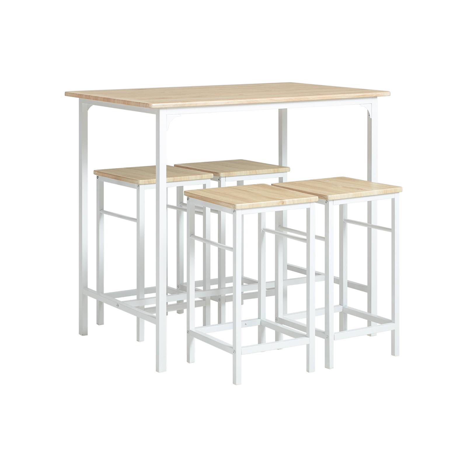 SoBuy Table Bar avec 4 Tabourets et Repose-Pieds, Table Haute pour Cuisine Salon Balcon, Blanc et Naturel - Image 1
