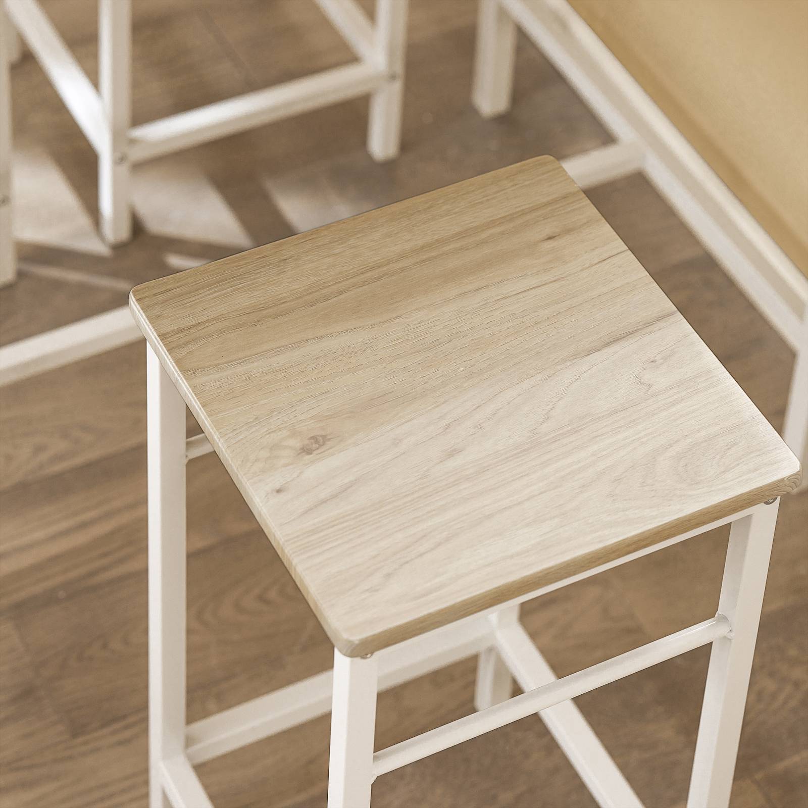 SoBuy Table Bar avec 4 Tabourets et Repose-Pieds, Table Haute pour Cuisine Salon Balcon, Blanc et Naturel - Image 9