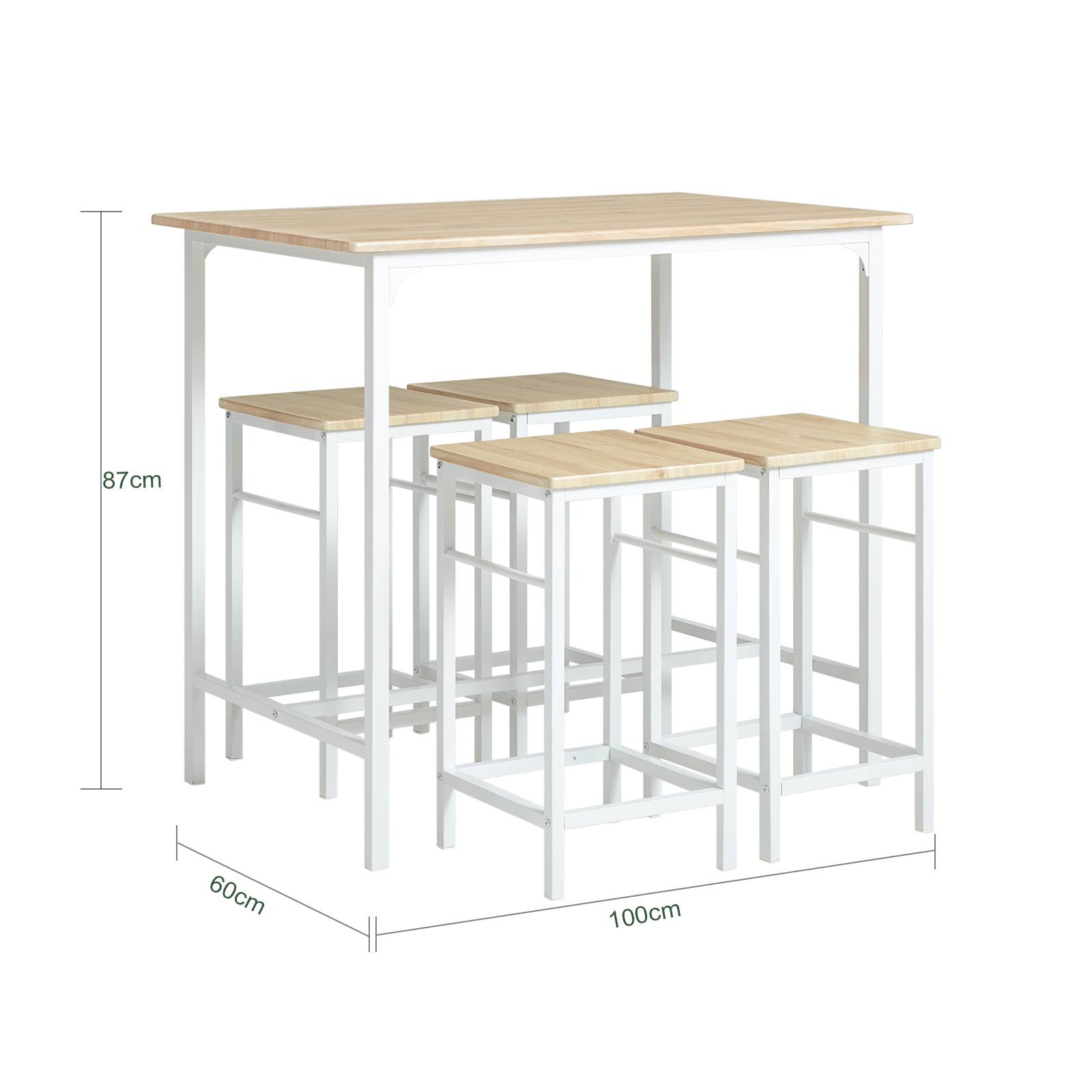 SoBuy Table Bar avec 4 Tabourets et Repose-Pieds, Table Haute pour Cuisine Salon Balcon, Blanc et Naturel - Image 3
