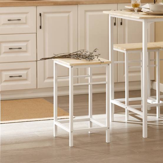 SoBuy Table Bar avec 4 Tabourets et Repose-Pieds, Table Haute pour Cuisine Salon Balcon, Blanc et Naturel - Image 5