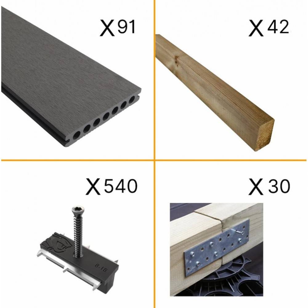 Kit Terrasse ATLANTA 30m² - 91 Lames de Terrasse (220 x 14.5 x 2.25 cm) - Platinium - Garantie 15 ans - Fixation par Clips - Image 2