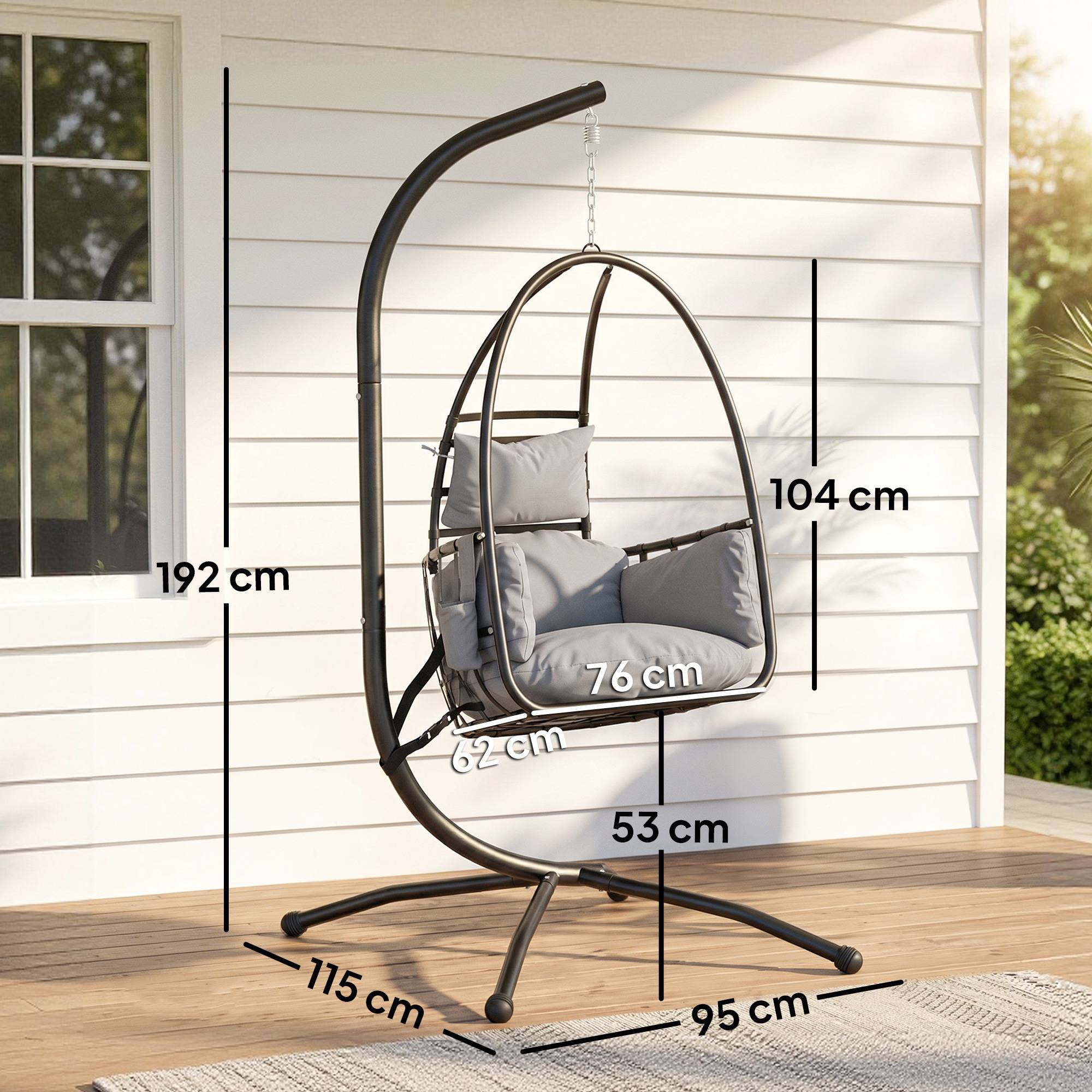 ComfortXL - Fauteuil œuf suspendu acier gris foncé pliable intérieur extérieur avec coussin - ComfortXL Outdoor Living - Image 5