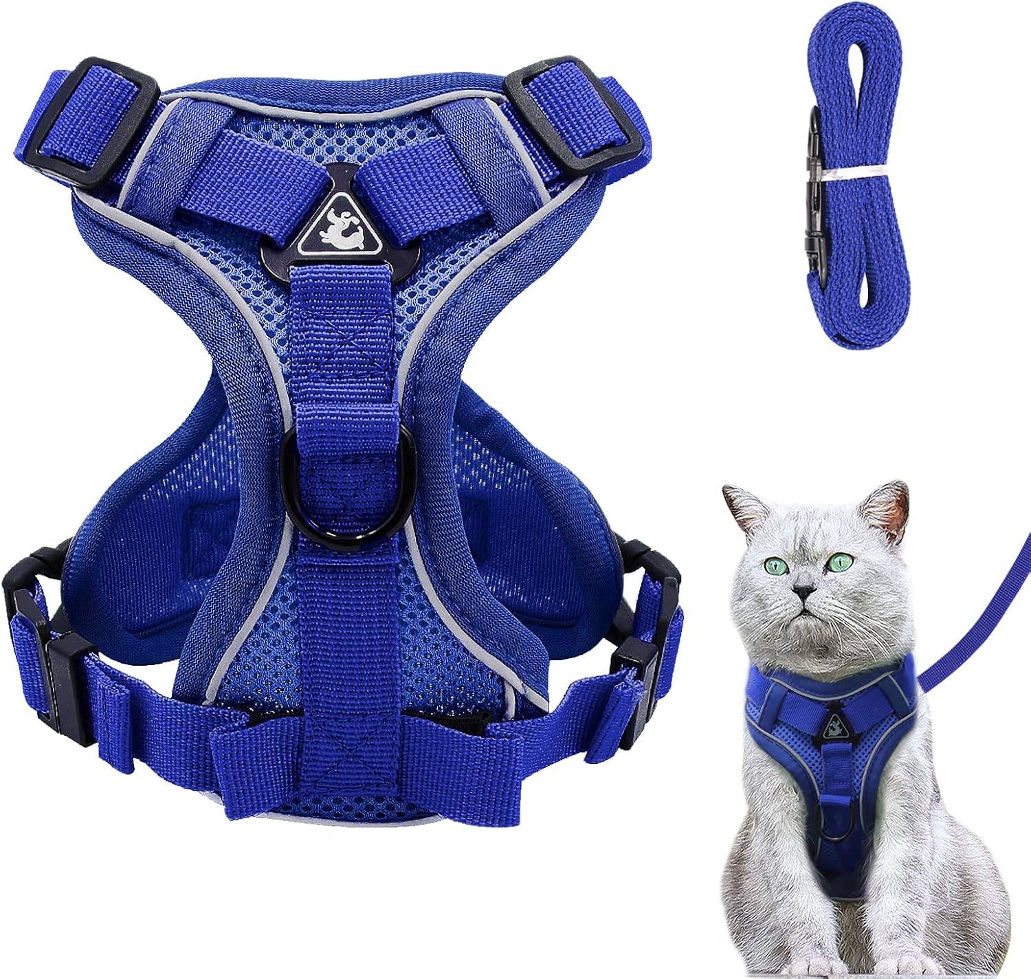 Harnais réglable pour Chat - Anti-éclatement Bleu Profond - M