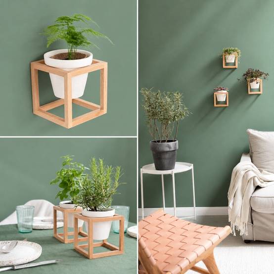 Jardinières Murales avec Pots en Céramique et Cadres en Bois - Image 2