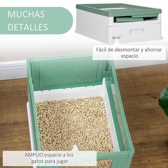 Bac à litière avec couvercle amovible, porte avant et sortie supérieure, pelle incluse, 47,5 x 35,5 x 36,7 cm, vert et blanc. - Image 9