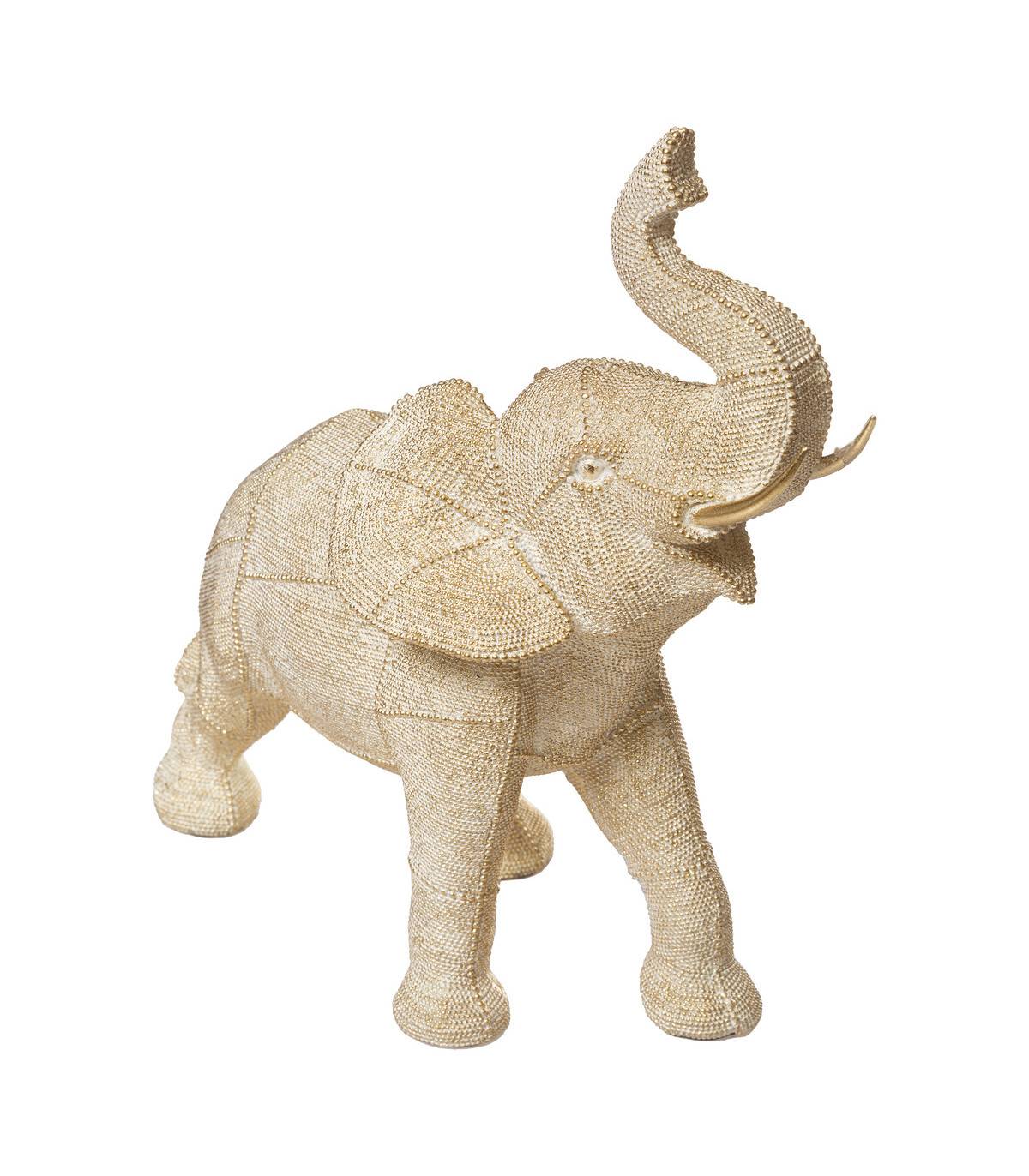 Objet déco Éléphant en résine Dorée motifs en relief L 38 cm - Image 1