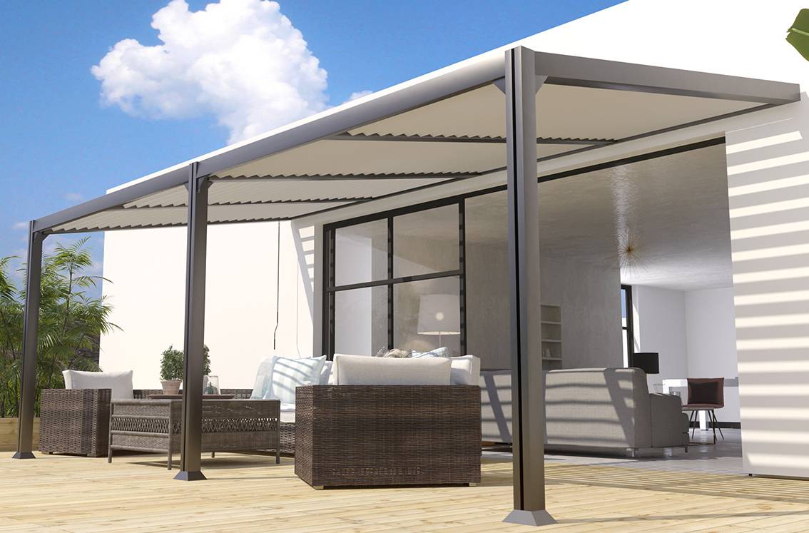 Couleurs du monde - Canberra - Pergola adossée bioclimatique 3x6m en aluminium  - Couleurs du Monde - Image 1