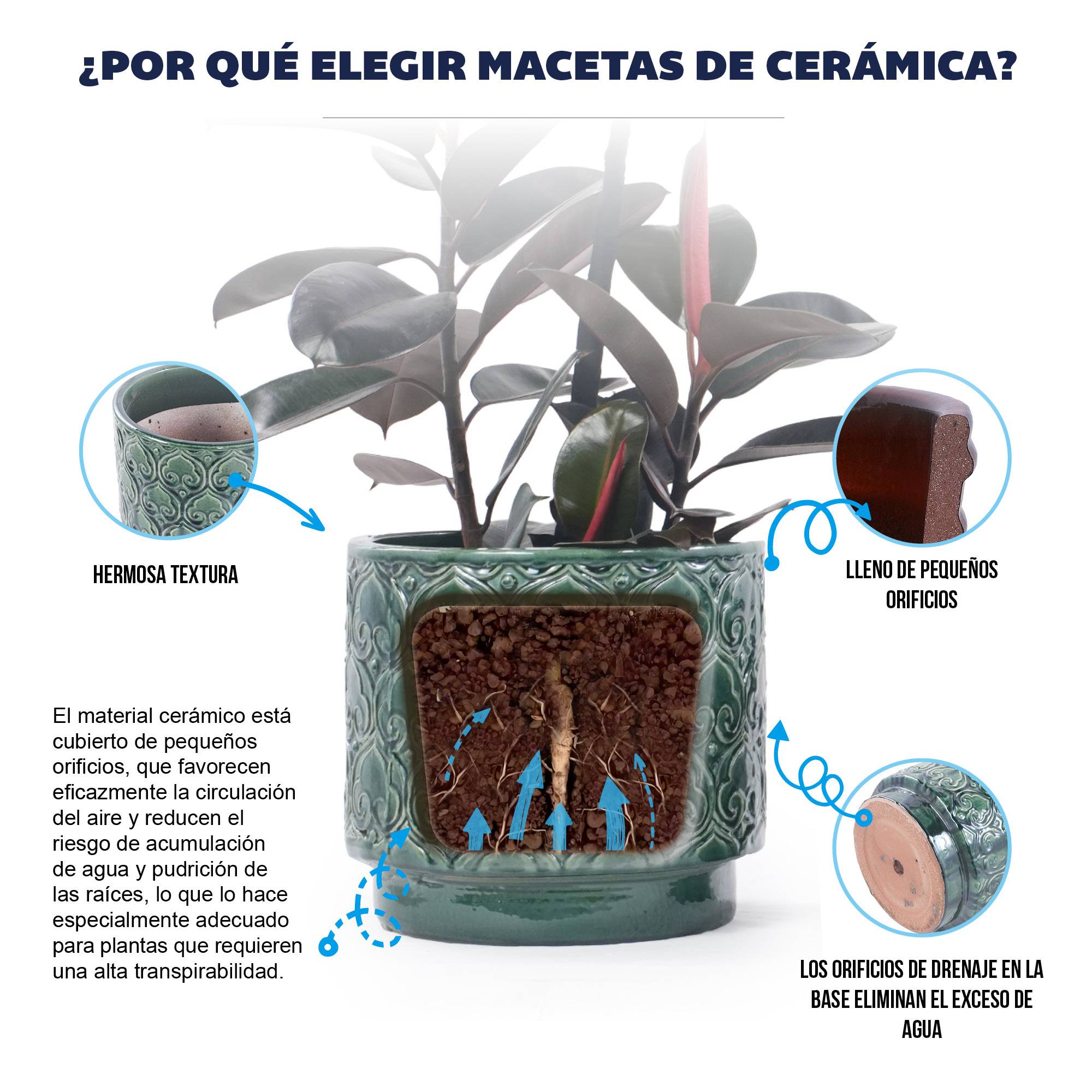 ComfortXL - Pot de fleurs céramique vert Ø24 cm intérieur balcon succulentes drainage anti-excès d’eau - ComfortXL Outdoor Living - Image 7