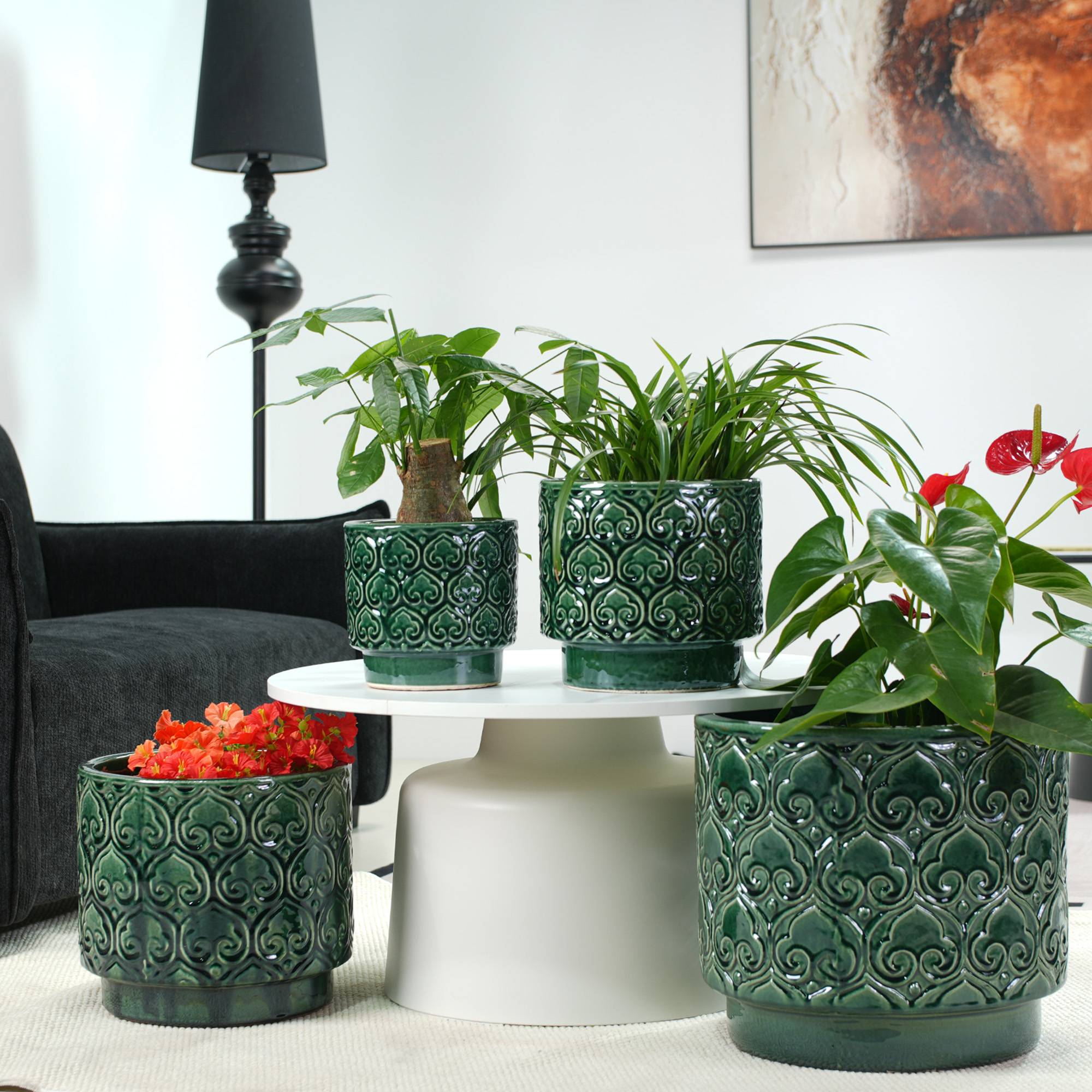 ComfortXL - Pot de fleurs céramique vert Ø24 cm intérieur balcon succulentes drainage anti-excès d’eau - ComfortXL Outdoor Living - Image 2